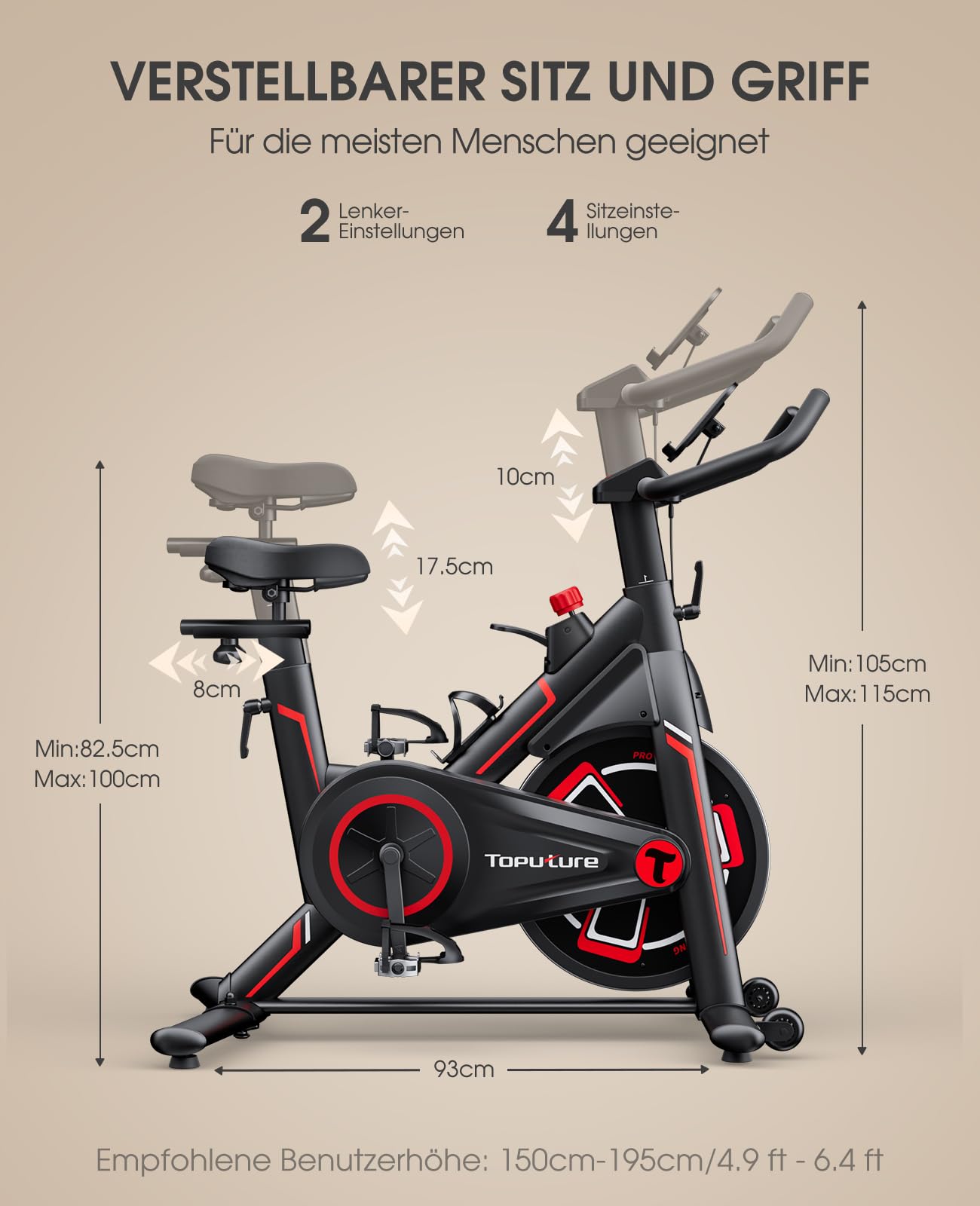 Heimtrainer Fahrrad mit APP, 15 KG Schwungrad, 0-100% Magnetischem, Leiser LCD Heimtrainer bis 150KG, Fitnessbike für zuhause Mit Weicher Sitz, Bis150 KG,Tablet-Halter, Getränkehalter