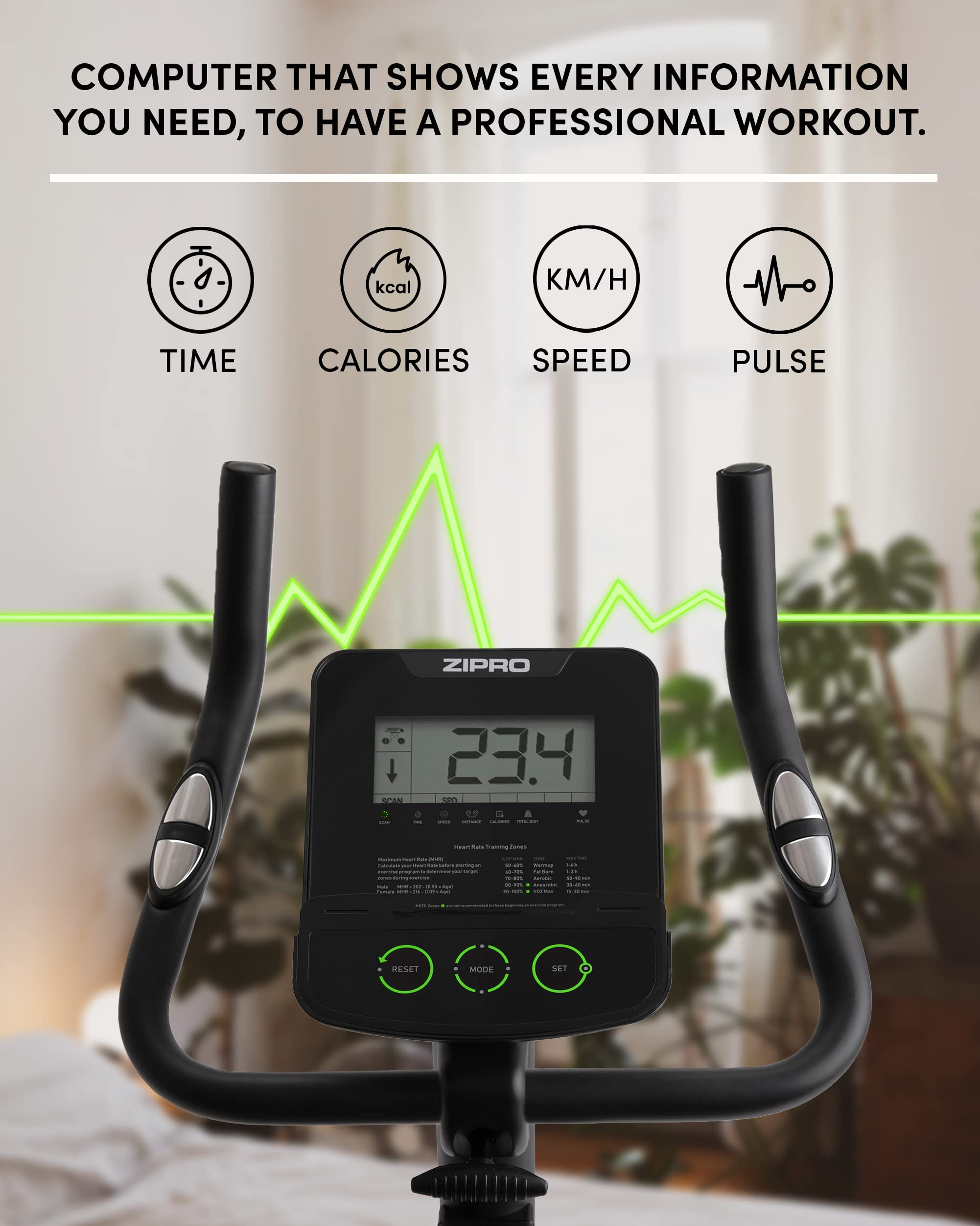 Zipro Heimtrainer Fahrrad Nitro, Ergometer Fitnessbikes, Magnetisches Fahrradtrainer, Ergometer Fahrrad bis 150kg, Indoor Bike, Trainingsfahrrad für zuhause, Fahrradergometer Batteriebetrieben