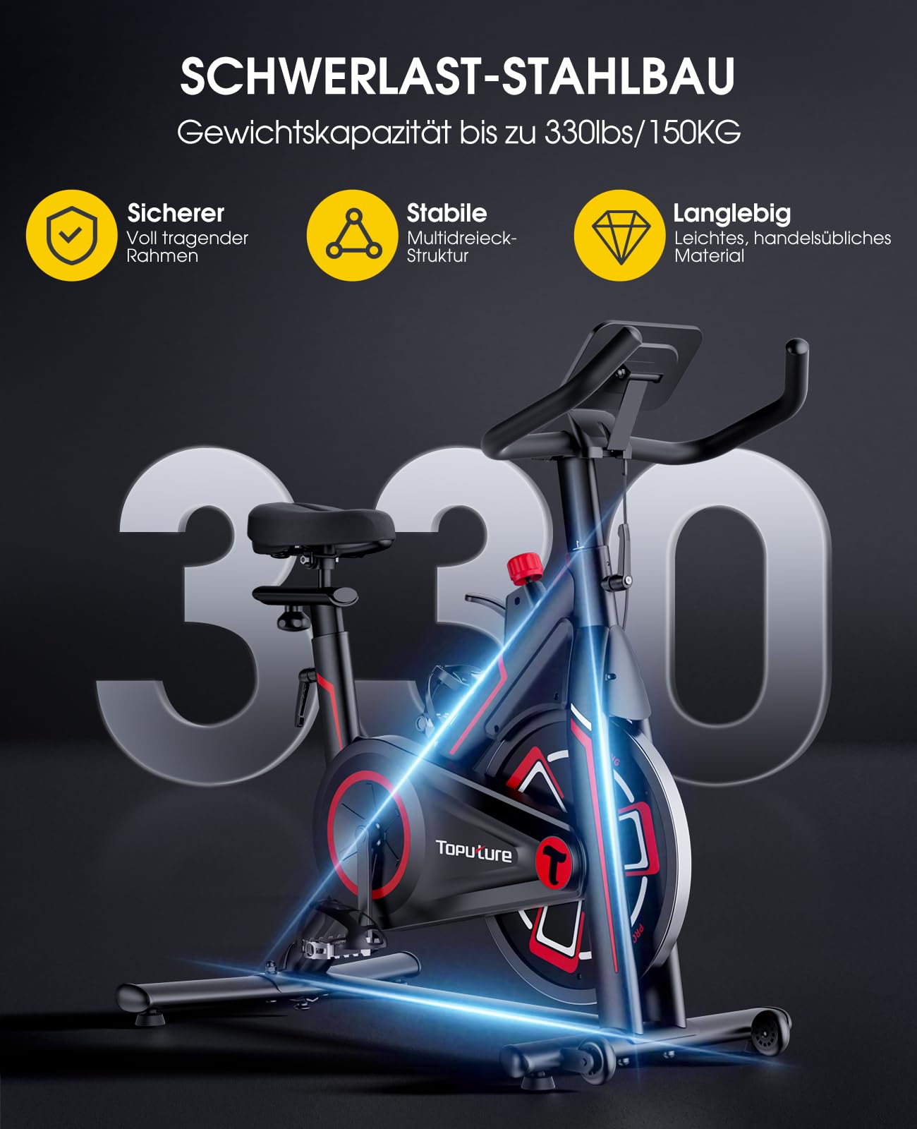 Heimtrainer Fahrrad mit APP, 15 KG Schwungrad, 0-100% Magnetischem, Leiser LCD Heimtrainer bis 150KG, Fitnessbike für zuhause Mit Weicher Sitz, Bis150 KG,Tablet-Halter, Getränkehalter