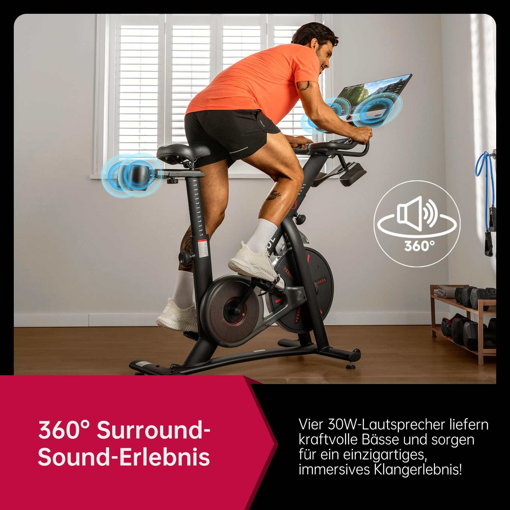 Yesoul G1M Max Heimtrainer Ergometer, Leises Indoor Fitnessbike für Kardio Training mit 21,5" FHD-Bildschirm, Magnetischem Widerstand, 30 W Vierfach-Lautsprecher 360°-Sound & Unbegrenztem Streaming