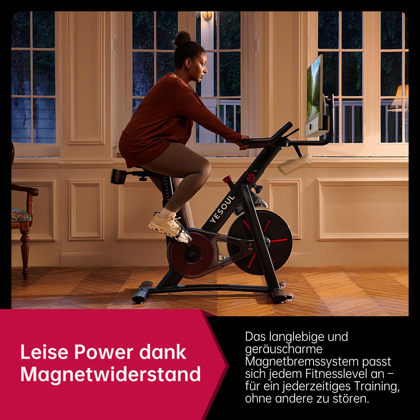 Yesoul G1M Max Heimtrainer Ergometer, Leises Indoor Fitnessbike für Kardio Training mit 21,5" FHD-Bildschirm, Magnetischem Widerstand, 30 W Vierfach-Lautsprecher 360°-Sound & Unbegrenztem Streaming