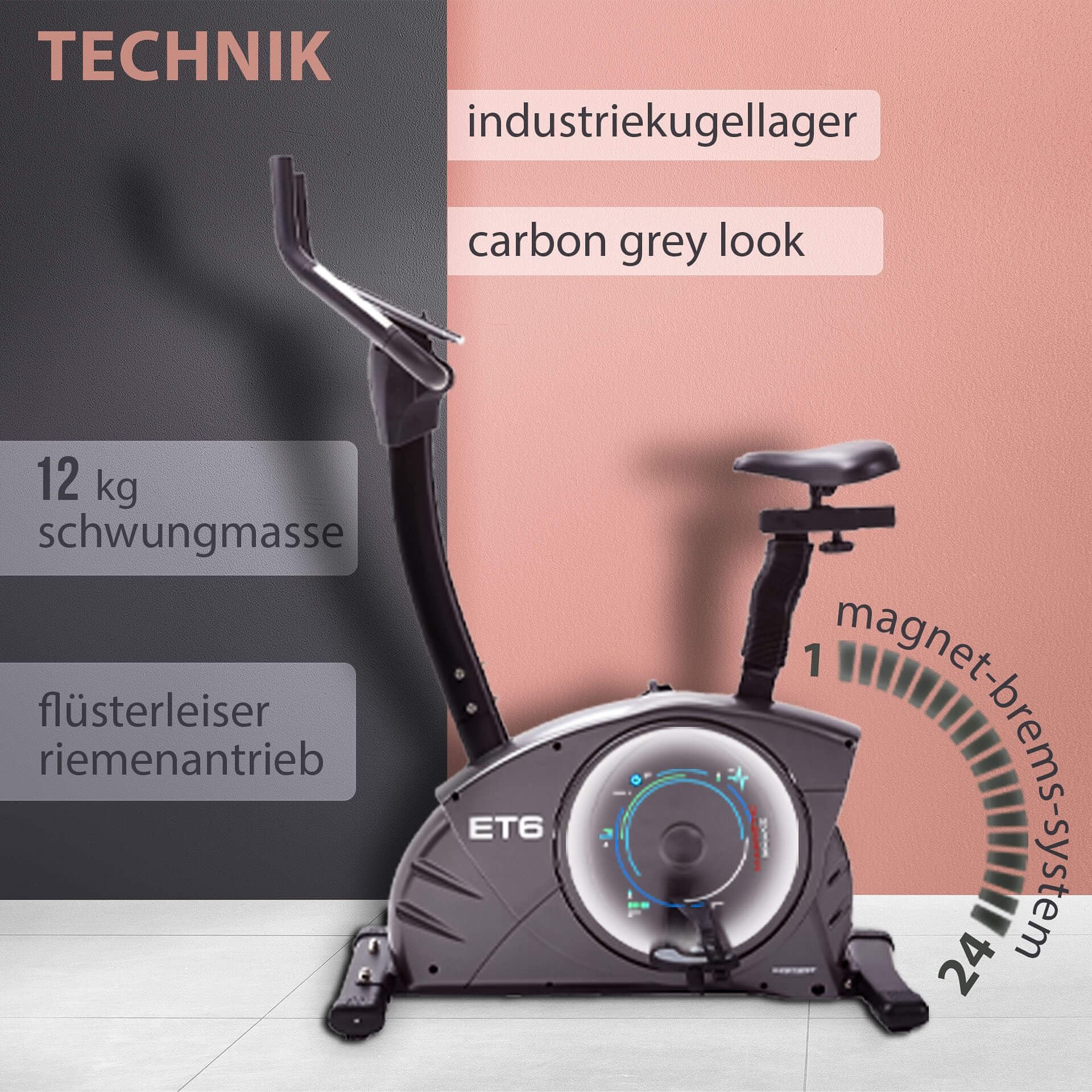 Christopeit Sport Ergometer Heimtrainer ET 6 new 24-Stufig, bis 150kg Gewicht, 12kg Magnet-Bremssystem, LCD-Display