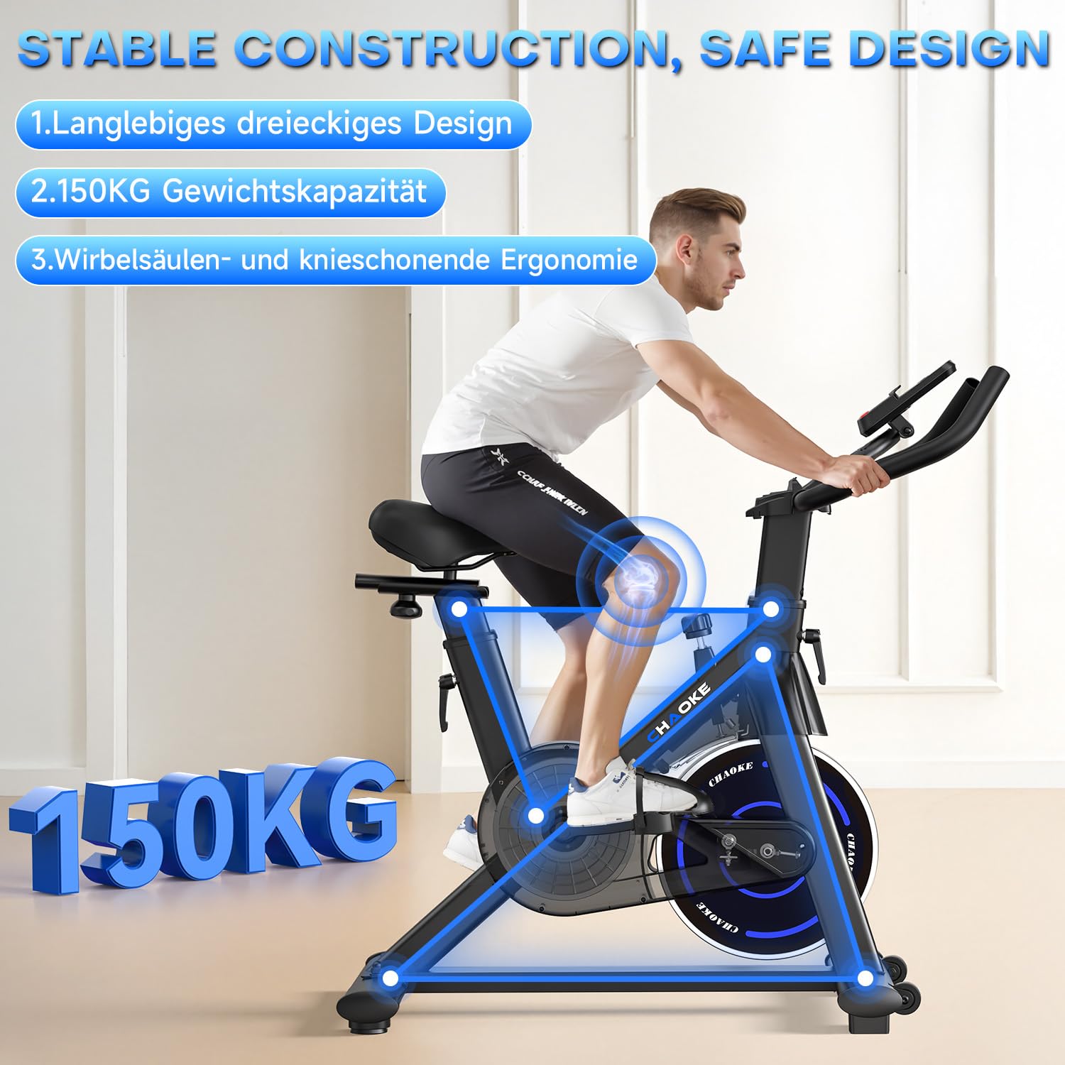 [UPGRADE] Heimtrainer Fahrrad mit APP, CHAOKE Hometrainer Fahrrad, Leises, Stufenlos Einstellbares Magnetsystem, Ergometer Heimtrainer mit LCD-Display, Indoor Fitnessbike für Zuhause, Bis 150KG