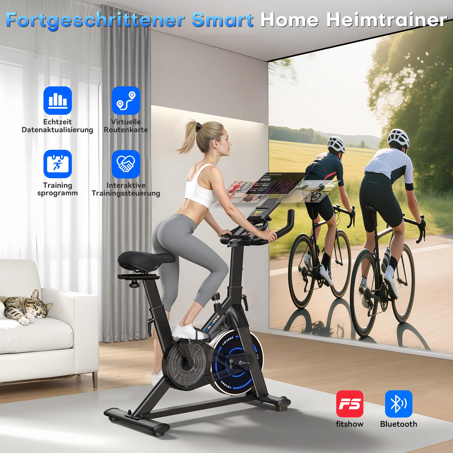 [UPGRADE] Heimtrainer Fahrrad mit APP, CHAOKE Hometrainer Fahrrad, Leises, Stufenlos Einstellbares Magnetsystem, Ergometer Heimtrainer mit LCD-Display, Indoor Fitnessbike für Zuhause, Bis 150KG