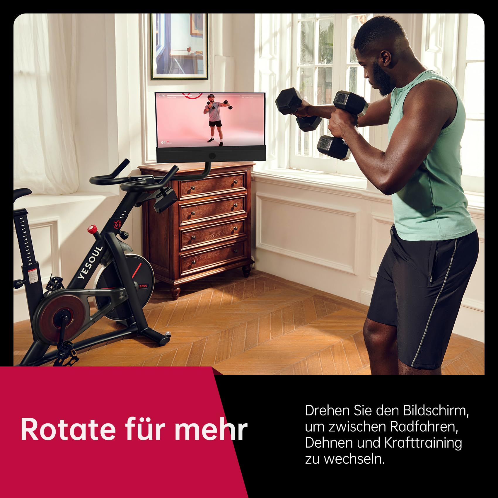 Yesoul G1M Plus heimtrainer fahrrad Indoor peloton Bike, fahrrad hometrainer für zu Hause, mit drehbarem Bildschirm und Vierfach-Lautsprechern, Cardio geräte für zuhause, 160 kg belastbar