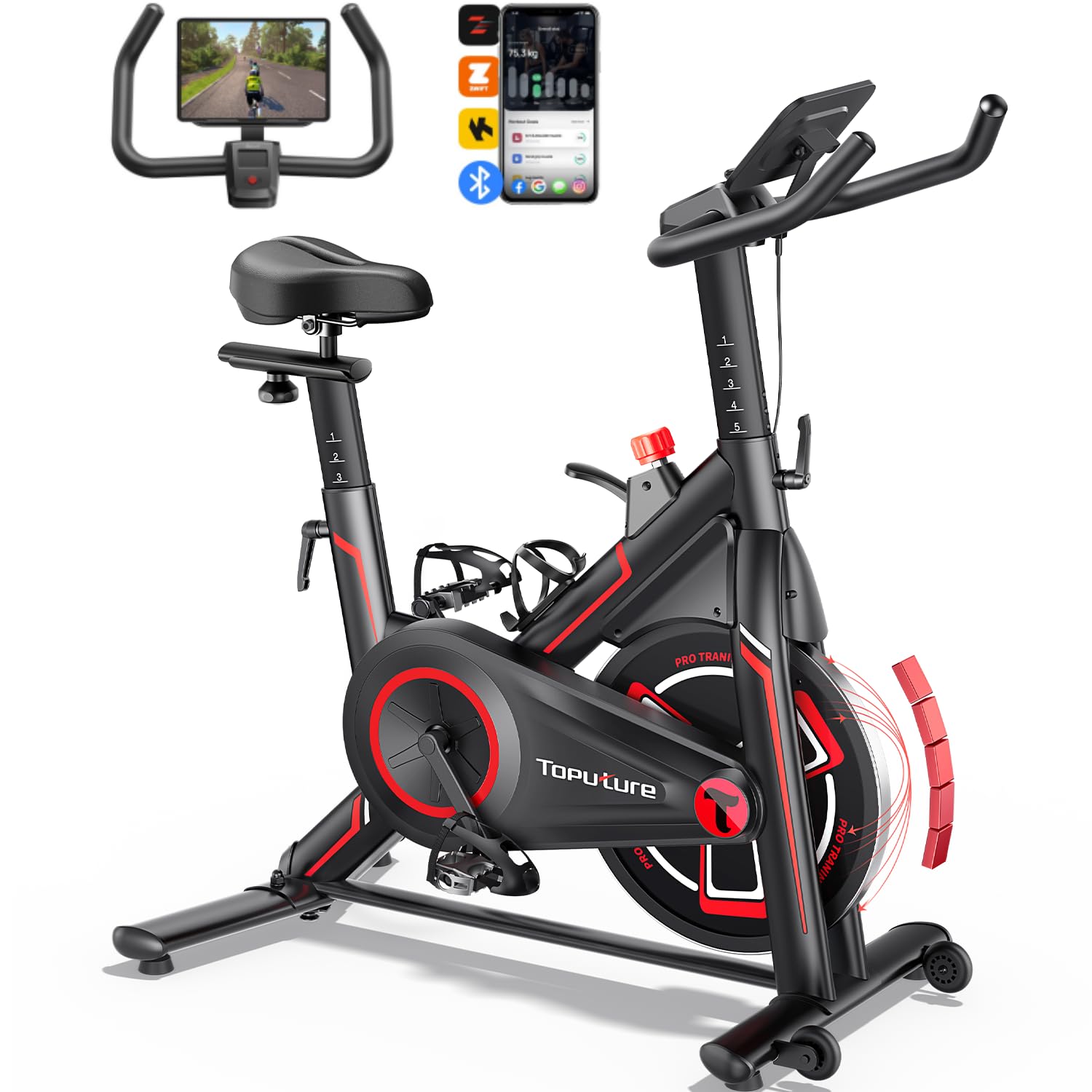 Heimtrainer Fahrrad mit APP, 15 KG Schwungrad, 0-100% Magnetischem, Leiser LCD Heimtrainer bis 150KG, Fitnessbike für zuhause Mit Weicher Sitz, Bis150 KG,Tablet-Halter, Getränkehalter