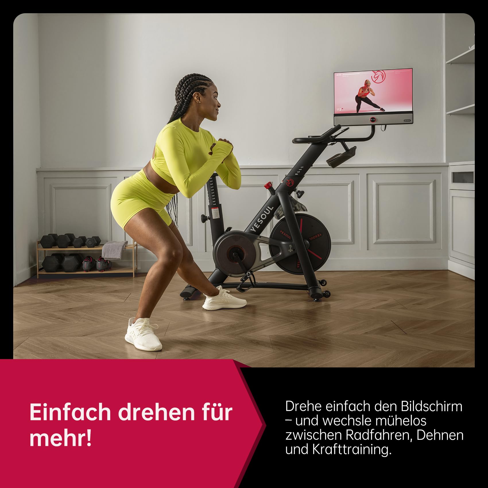 Yesoul G1M Max Heimtrainer Ergometer, Leises Indoor Fitnessbike für Kardio Training mit 21,5" FHD-Bildschirm, Magnetischem Widerstand, 30 W Vierfach-Lautsprecher 360°-Sound & Unbegrenztem Streaming