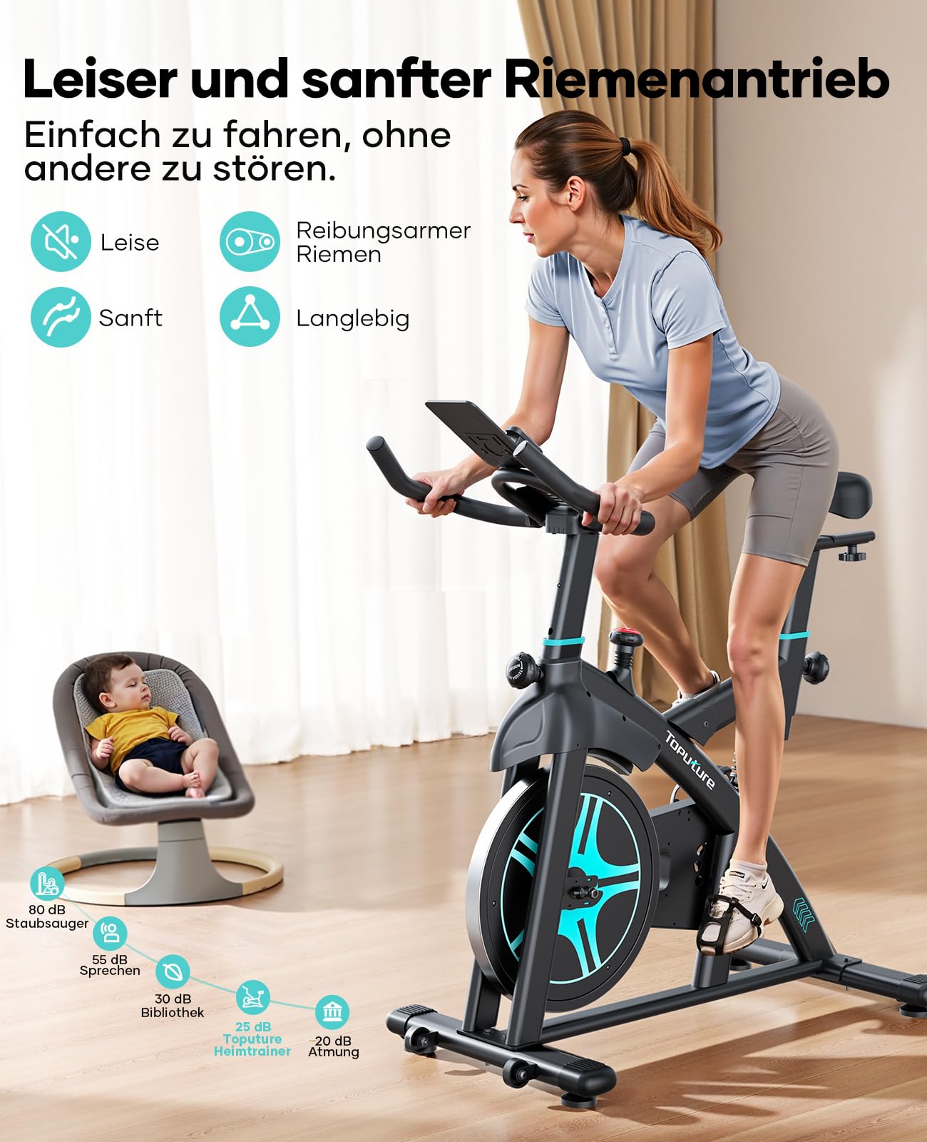 [2025 Aktualisierte]Heimtrainer Fahrrad mit APP, 0-100% Magnetwiderstand Stationäres, 15KG Schwungrad, Ultraleise, Ergometer Spinning Bike Indoor mit LCD-Monitor, Bis 160KG, Tablet-Halter
