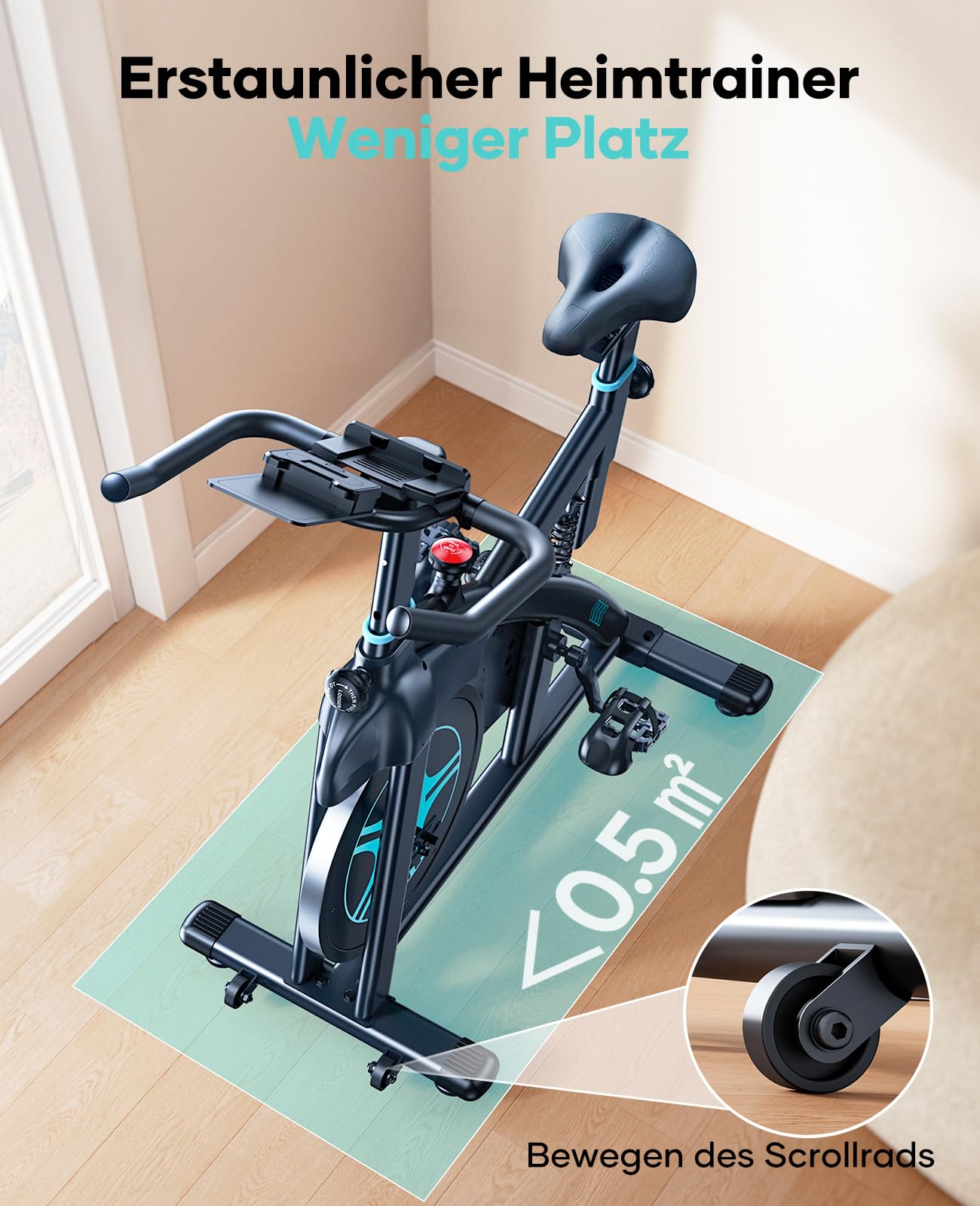 [2025 Aktualisierte]Heimtrainer Fahrrad mit APP, 0-100% Magnetwiderstand Stationäres, 15KG Schwungrad, Ultraleise, Ergometer Spinning Bike Indoor mit LCD-Monitor, Bis 160KG, Tablet-Halter