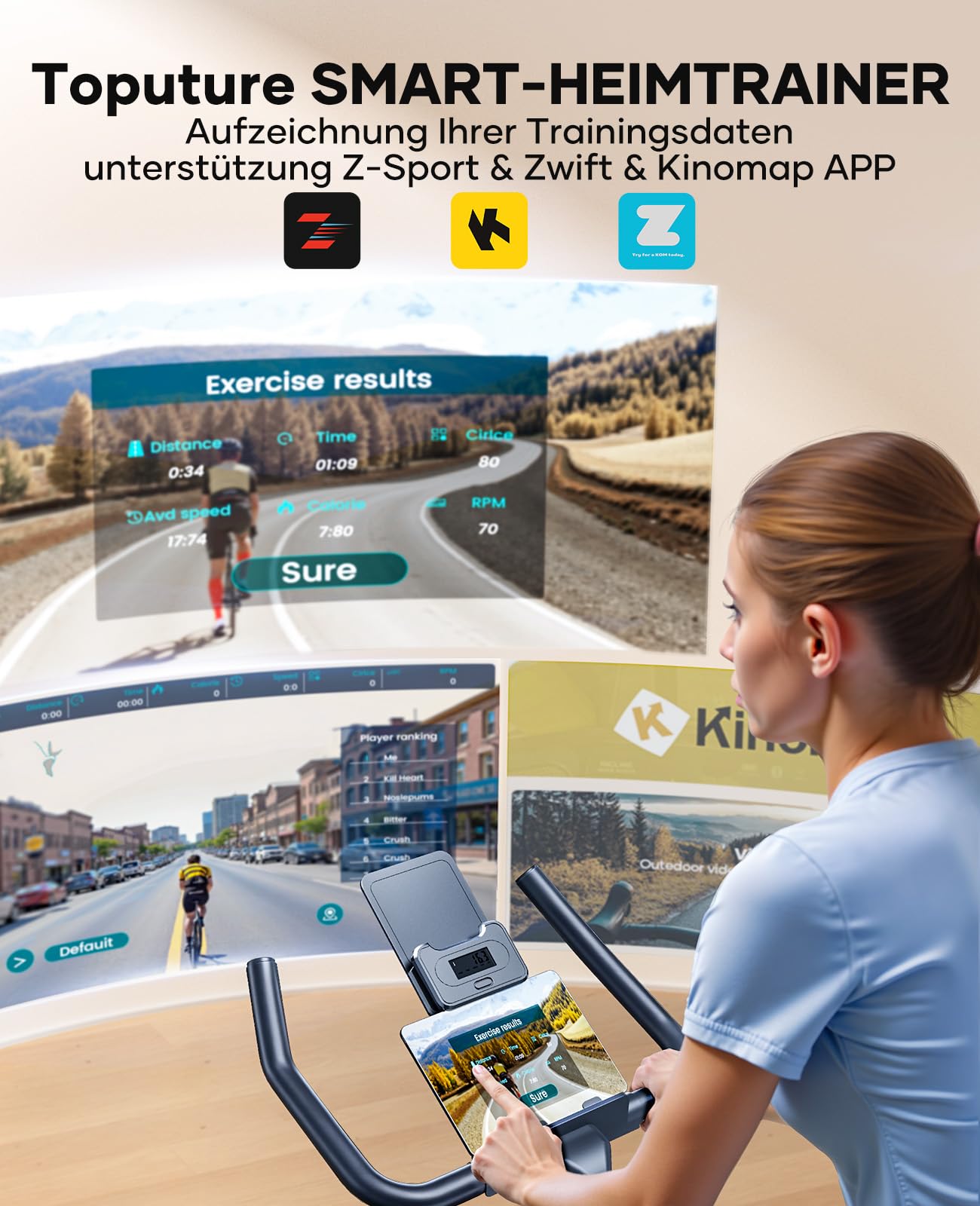 [2025 Aktualisierte]Heimtrainer Fahrrad mit APP, 0-100% Magnetwiderstand Stationäres, 15KG Schwungrad, Ultraleise, Ergometer Spinning Bike Indoor mit LCD-Monitor, Bis 160KG, Tablet-Halter