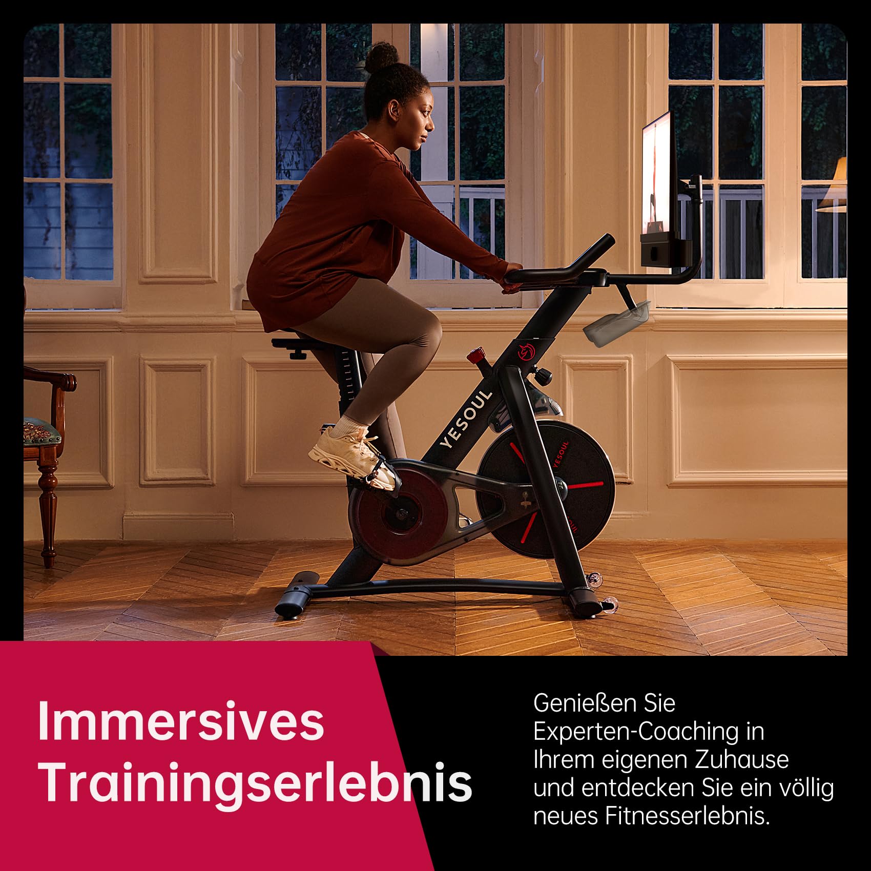 Yesoul G1M Plus heimtrainer fahrrad Indoor peloton Bike, fahrrad hometrainer für zu Hause, mit drehbarem Bildschirm und Vierfach-Lautsprechern, Cardio geräte für zuhause, 160 kg belastbar