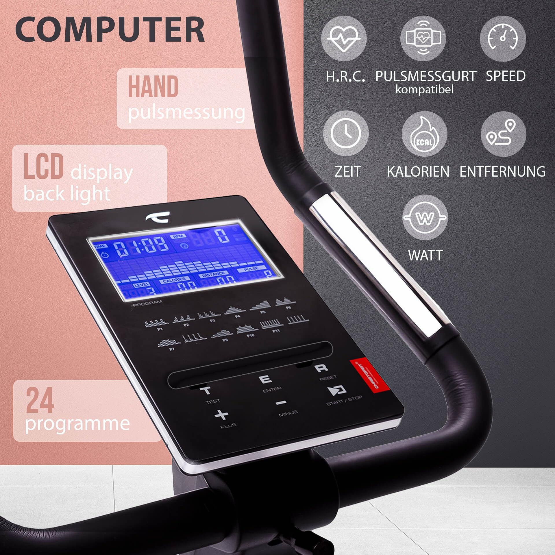 Christopeit Sport Ergometer Heimtrainer ET 6 new 24-Stufig, bis 150kg Gewicht, 12kg Magnet-Bremssystem, LCD-Display